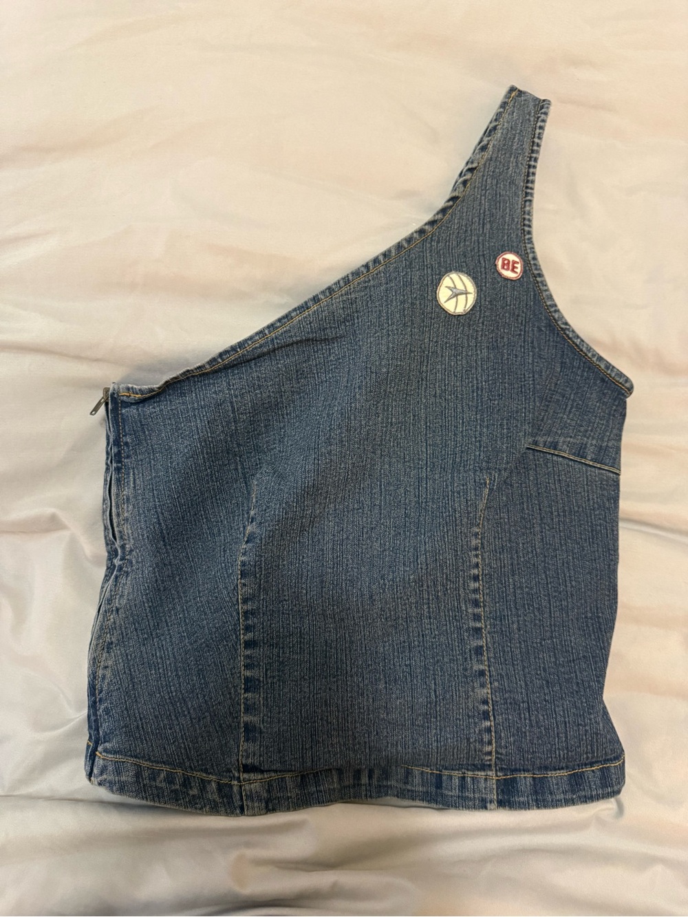 Only One-Shoulder Dark Denim Crop Top